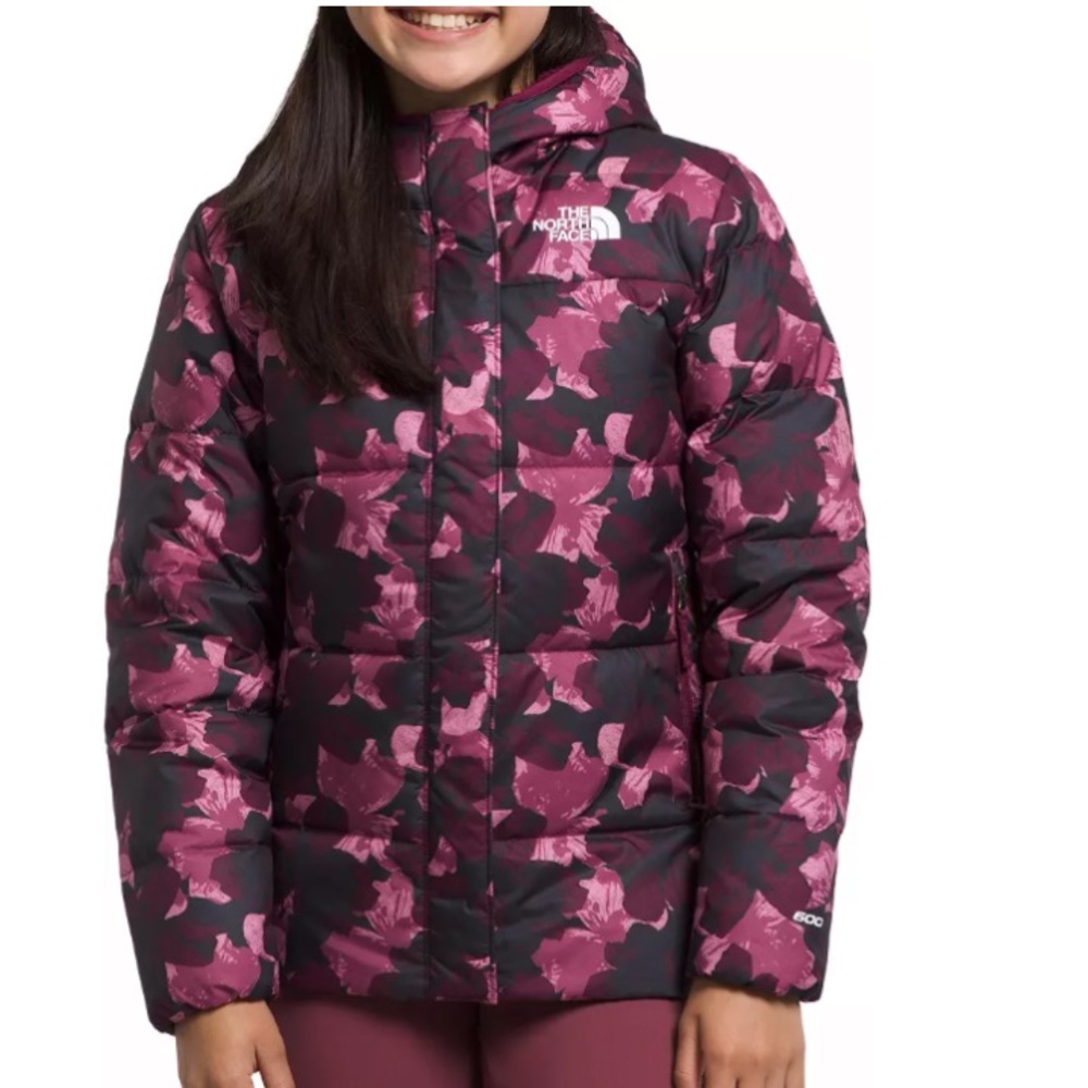 North Face Girls Reversible North Down Hooded Jacket - Boysenberry Floret Print